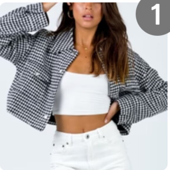 princess polly twiin generation crop jacket black& white Houndstooth size small - Picture 1 of 2